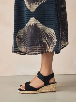 Next Standard Fit Round Toe Elastic Strap Detail Wedges Black Online