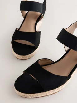 Next Standard Fit Round Toe Elastic Strap Detail Wedges Black Online