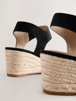 Next Standard Fit Round Toe Elastic Strap Detail Wedges Black Online
