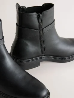 Next Standard/Wide Fit Buckled Chelsea Boots Black New