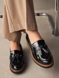 Next Standard/Wide Fit Chunky Patent Tassel Detail Loafers Black Discount