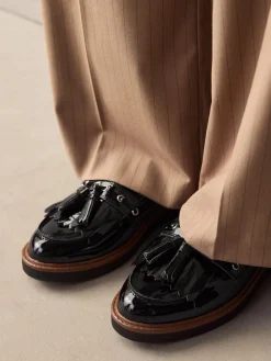 Next Standard/Wide Fit Chunky Patent Tassel Detail Loafers Black Discount