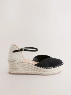 Next Standard/Wide Fit Closed Toe Platform Espadrille Wedges Black Discount