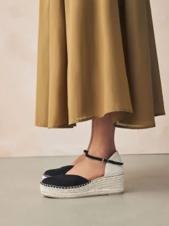 Next Standard/Wide Fit Closed Toe Platform Espadrille Wedges Black Discount