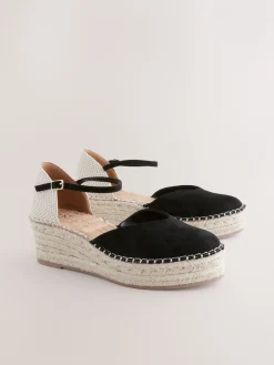 Next Standard/Wide Fit Closed Toe Platform Espadrille Wedges Black Discount