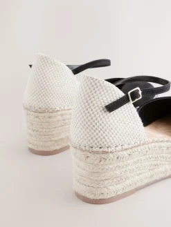 Next Standard/Wide Fit Closed Toe Platform Espadrille Wedges Black Discount