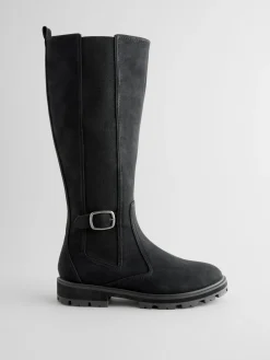 Next Standard/Wide Fit Knee High Buckle Chelsea Boots Black Sale