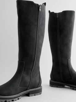 Next Standard/Wide Fit Knee High Buckle Chelsea Boots Black Sale