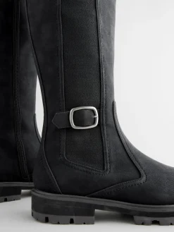 Next Standard/Wide Fit Knee High Buckle Chelsea Boots Black Sale