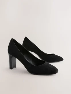 Next Black Standard/Wide Fit Round Toe Block Court Shoes Hot
