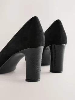 Next Black Standard/Wide Fit Round Toe Block Court Shoes Hot