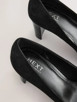 Next Black Standard/Wide Fit Round Toe Block Court Shoes Hot