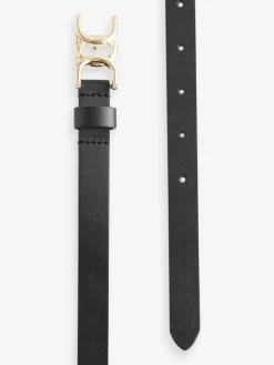 Next Statement Buckle Skinny Leather Belt Black Hot