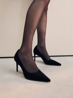 Next Extra Wide Fit Leather Mid Court Shoes Black Suede