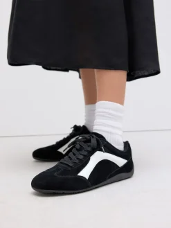 Next Forever Comfort® Leather Slimsole Lace-Up Trainers Black Suede Outlet