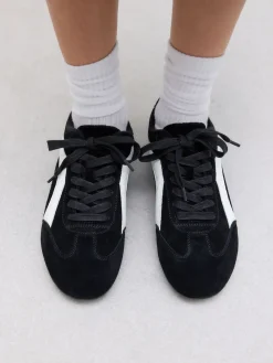 Next Forever Comfort® Leather Slimsole Lace-Up Trainers Black Suede Outlet