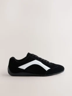 Next Forever Comfort® Leather Slimsole Lace-Up Trainers Black Suede Outlet