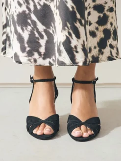 Next Forever Comfort® Leather Lattice Front Heeled Sandals Black Suede New