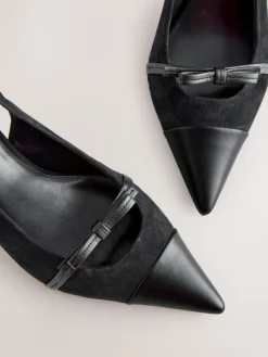 Next Forever Comfort® Leather Pointed Cutout Bow Slingback Heels Black Suede Best