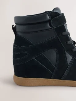 Next Forever Comfort® Lace Up Wedge Trainers Black Suede Discount