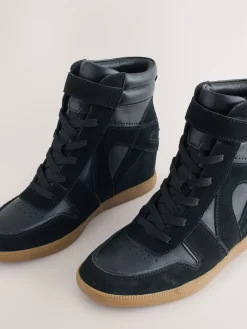 Next Forever Comfort® Lace Up Wedge Trainers Black Suede Discount