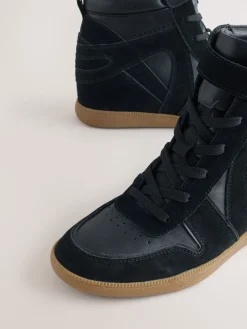 Next Forever Comfort® Lace Up Wedge Trainers Black Suede Discount