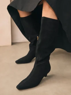 Next Forever Comfort® Knee High Chisel Toe Heeled Boots Black Suede