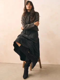 Next Forever Comfort® Knee High Chisel Toe Heeled Boots Black Suede