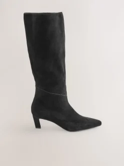 Next Forever Comfort® Knee High Chisel Toe Heeled Boots Black Suede