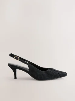 Next Leather Cutout Hardware Detail Slingback Heels Black Suede Best
