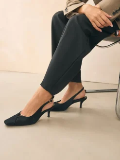 Next Leather Cutout Hardware Detail Slingback Heels Black Suede Best