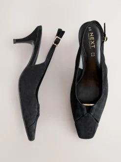 Next Leather Cutout Hardware Detail Slingback Heels Black Suede Best