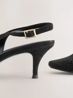 Next Leather Cutout Hardware Detail Slingback Heels Black Suede Best