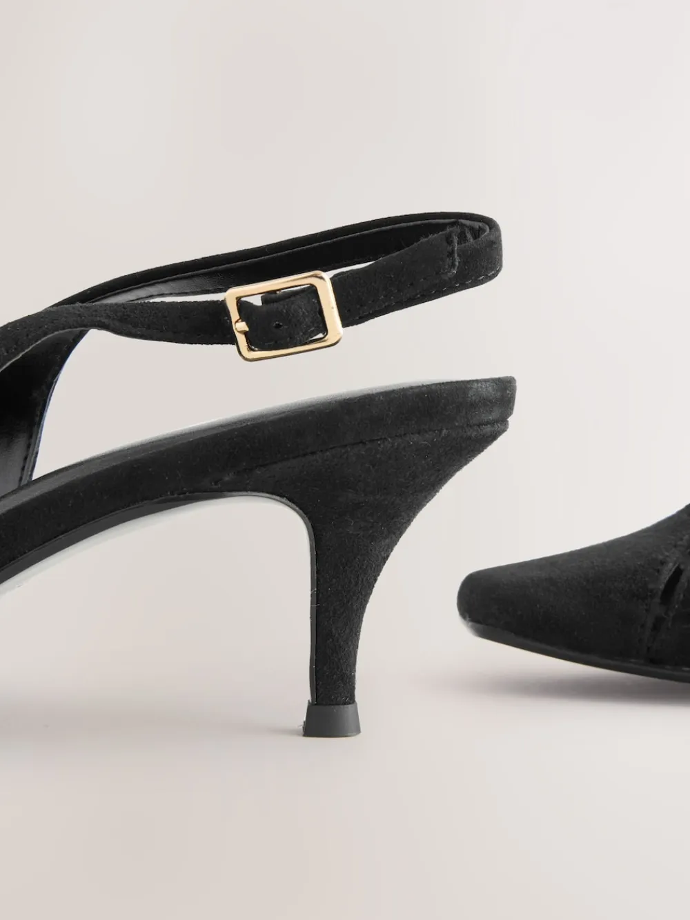 Next Leather Cutout Hardware Detail Slingback Heels Black Suede Best