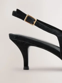 Next Leather Cutout Hardware Detail Slingback Heels Black Suede Best