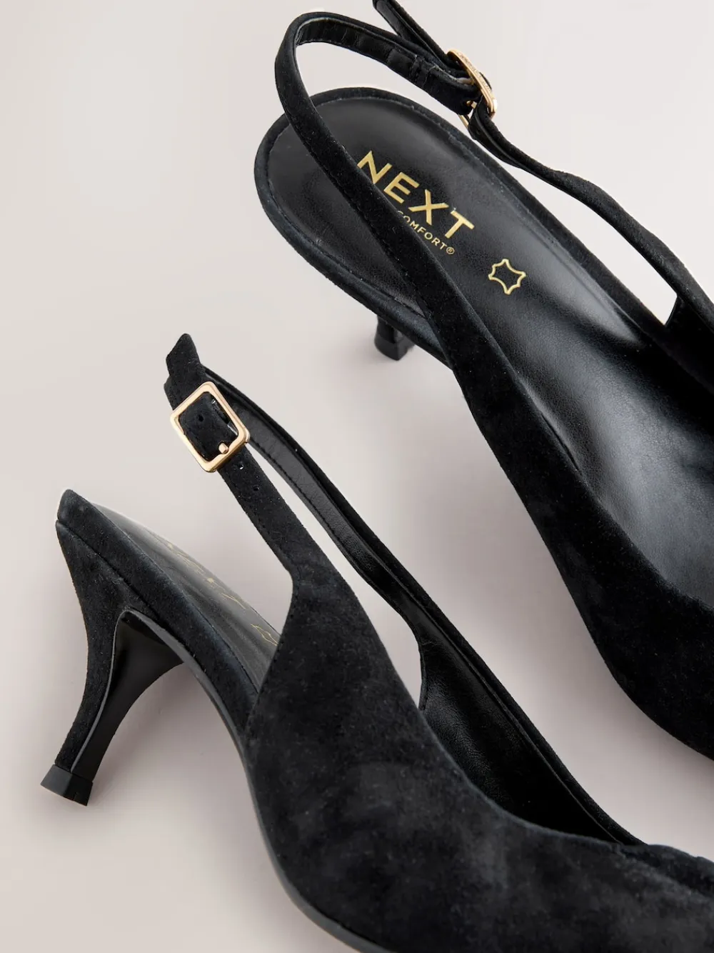 Next Leather Cutout Hardware Detail Slingback Heels Black Suede Best