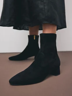 Next Motionflex Block Heeled Sock Boots Black Suede Outlet