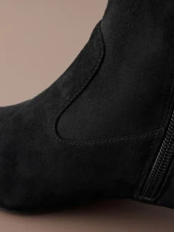 Next Motionflex Block Heeled Sock Boots Black Suede Outlet