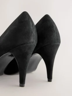 Next Premium Leather Peep Toe Heels Black Suede