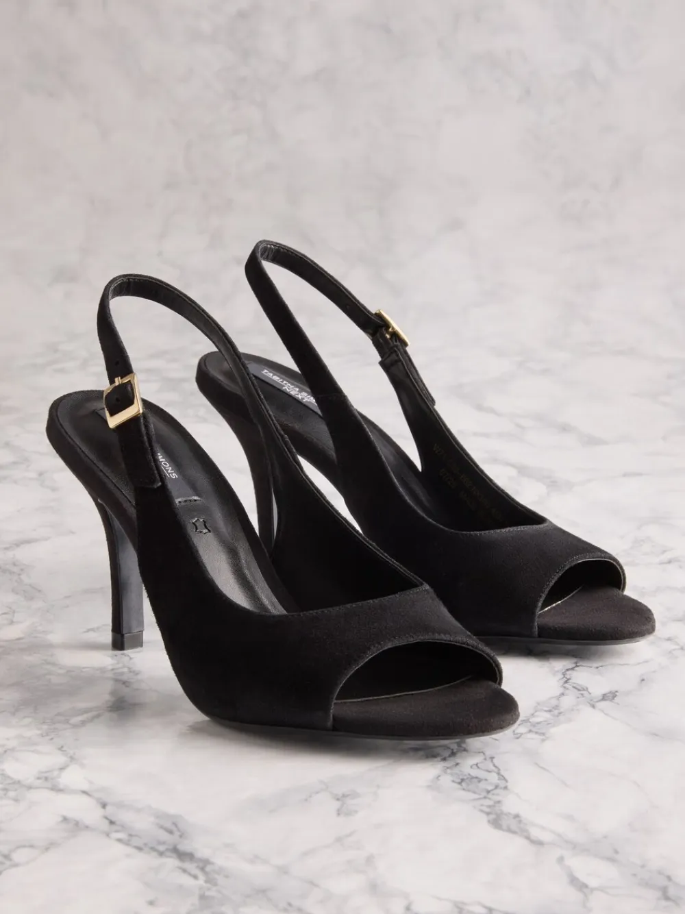 Next Tabitha Simmons X Ivy Peep Toe Sling Back Heels Black Suede Hot