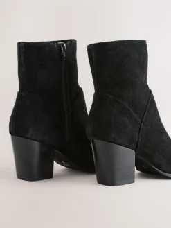 Next Western Block Heel Ankle Boots Black Suede Outlet