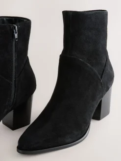 Next Western Block Heel Ankle Boots Black Suede Outlet
