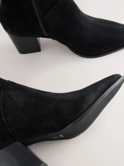 Next Western Block Heel Ankle Boots Black Suede Outlet