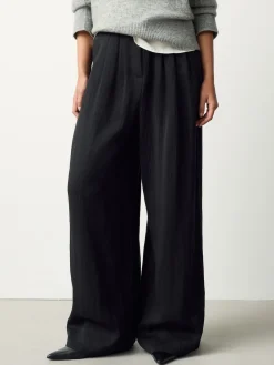 Next Superwide Pleated Trousers Black Clearance