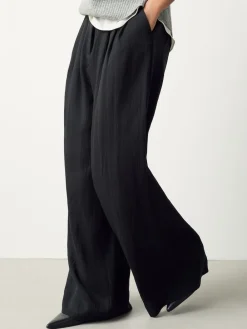 Next Superwide Pleated Trousers Black Clearance