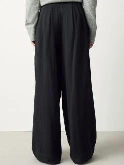 Next Superwide Pleated Trousers Black Clearance