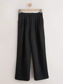Next Superwide Pleated Trousers Black Clearance