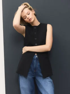 Next Black Tailored Waistcoat With Wool New