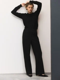 Next Tailored Wide Leg Trousers With Wool Black Sale