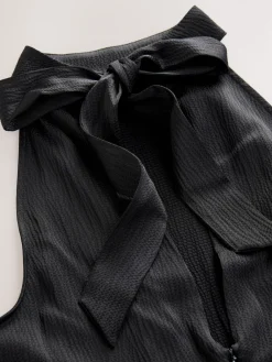 Next Black Textured Satin Halter Sleeveless Midi Dress New